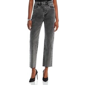 AQUA Studded Jeans High Rise‎ Straight Leg Cropped Gray Wash Size 28